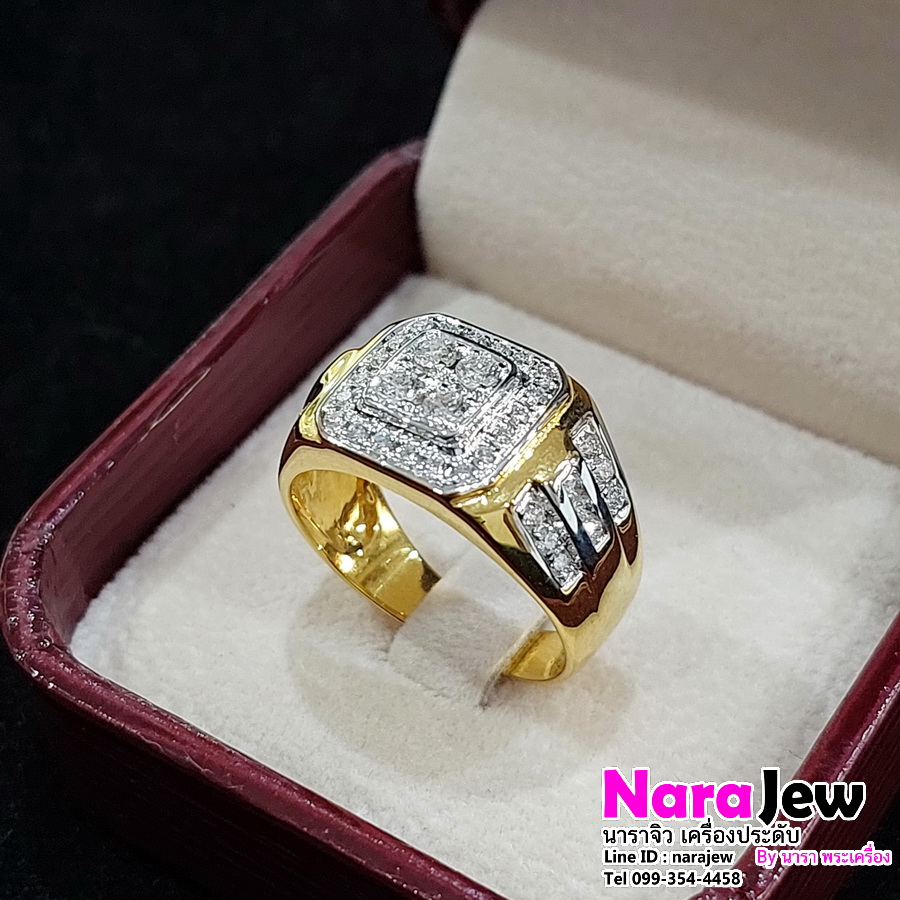 แหวนเพชรชาย ประดับเพชรแท้ 0.52 กะรัต บ่าข้างเพชรแท้ 3 แถว