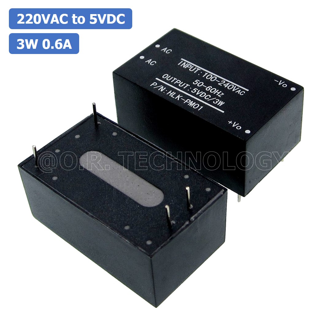 (1ชิ้น) NA529 โมดูลแปลงไฟ สวิตช์ชิ่งไฟฟ้า 220VAC เป็น 5VDC 0.6A 3W HLK-PM01 AC-DC Hi-Link Switching Power Supply Module 220VAC to 5VDC 0.6A 3W