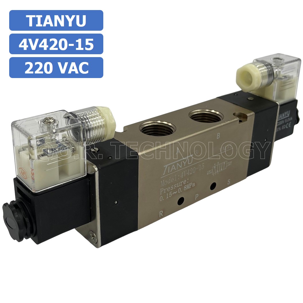 (1ชิ้น) 4V420-15 220VAC โซลินอยด์วาล์ว คอยล์ 2 ข้าง Double coil Solenoid Valve Pneumatic TIANYU