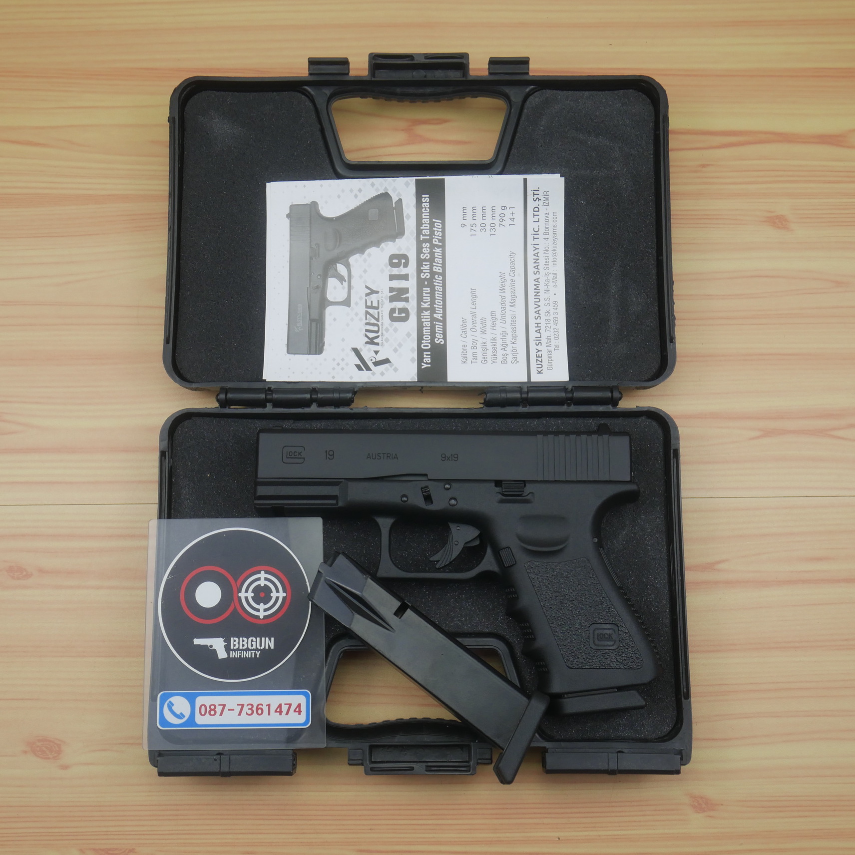 แบลงค์กัน KUZEY GLOCK19 FULL MARKING สีดำ blank gun (แถม 2 แม็กกาซีน กล่องใส่ปืน)