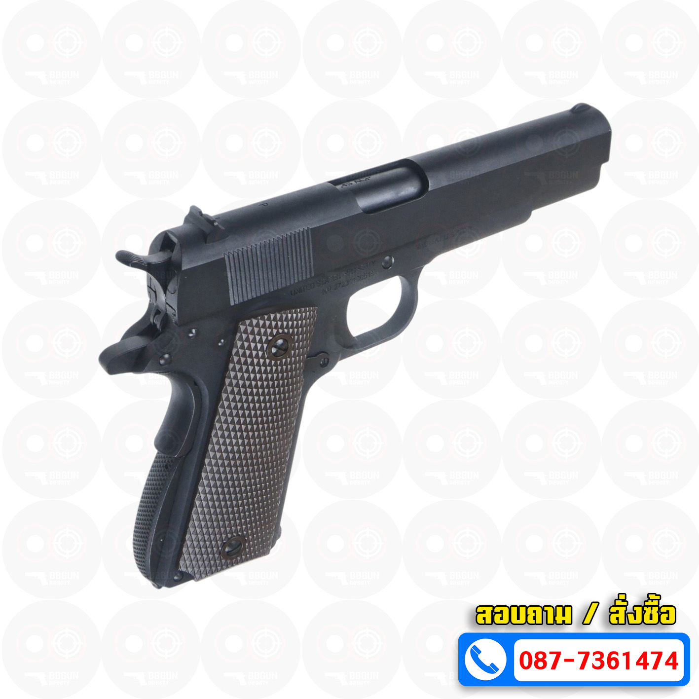 Cybergun / AW Colt M1911A1 Green Gas Version (Black) Full Marking ร่องลึก บีบีกันอัดแก๊ส