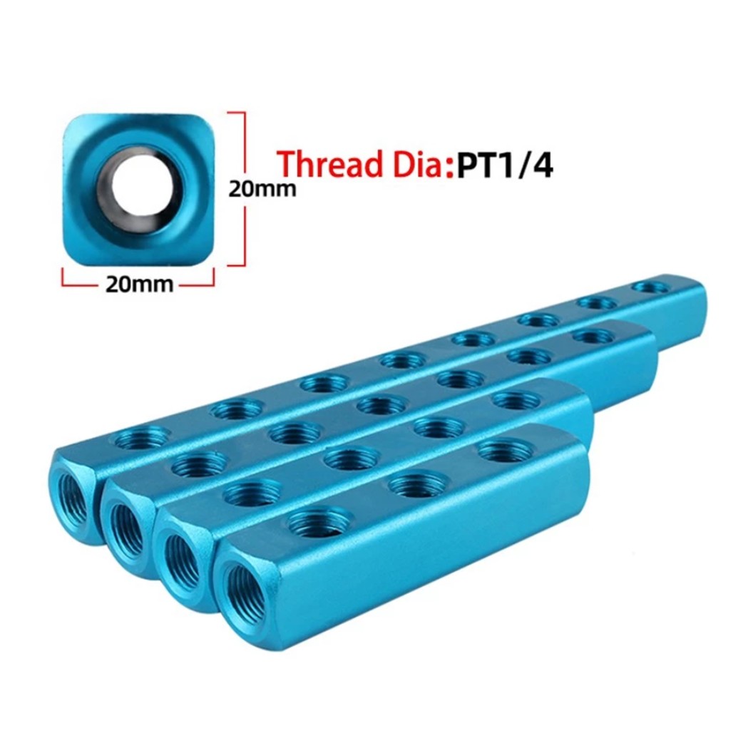 ตัวแยกท่อลม ขนาด 20X20 2F-15F เกลียว 1/4” 2-15ทาง 5-18พอร์ต Air Hose Manifold Block Splitter Base Socket Pneumatic ข้อต่อแยกท่อลม