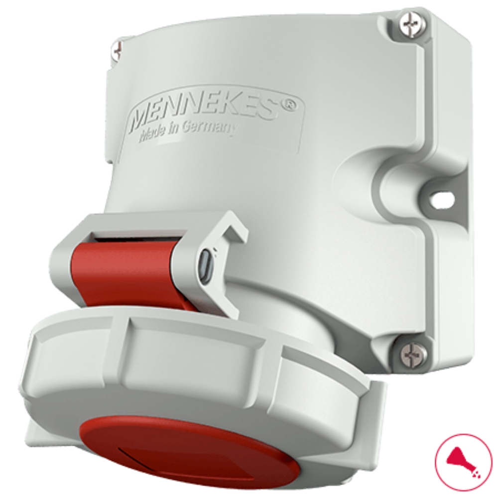 9122 MENNEKES (รหัสเดิม 1196, 9322) ปลั๊กตัวเมียติดผนัง เข้าสายด้าน บน-ล่าง (3P+E) 16A 400V IP67