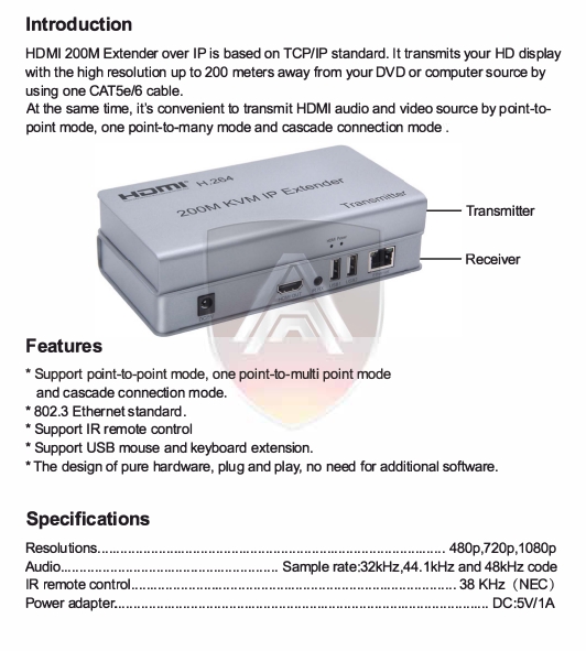 Apollo HDMI Extender รุ่น AX08 1080P 200m