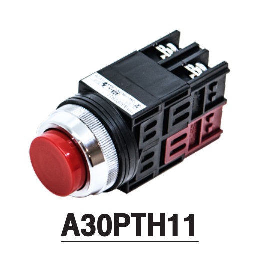 MARUYASU A30PTH11R, A30PTH11G, A30PTH11Y, A30PTH11B, สวิทช์กดหัวนูนกดค้าง 30 มม. 1NO 1NC