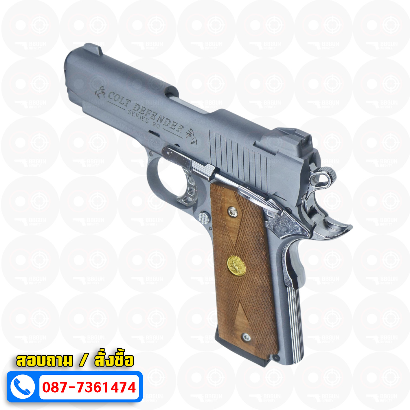 แบลงค์กัน KUZEY M1911 COLT'S DEFENDER SERIES 90 สีสโมค 4 นิ้ว ด้ามไม้ Blank Gun