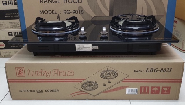 LUCKY FLAME เตาฝัง รุ่น LBG-802I หัวอินฟราเรด หน้ากระจก (เลือกหัวปรับได้)
