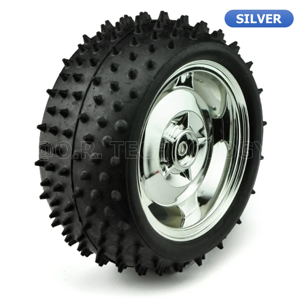 (1ชิ้น 1ล้อ) ND030 ล้อยางวิบากหนาม ล้อรถ ล้อรถหุ่นยนต์ ล้อประกอบรถ ล้อรถของเล่น สีเงิน ขนาด 85MM Large Robot Smart Car Wheel, หน้ากว้าง 38MM Width Surface (Silver)