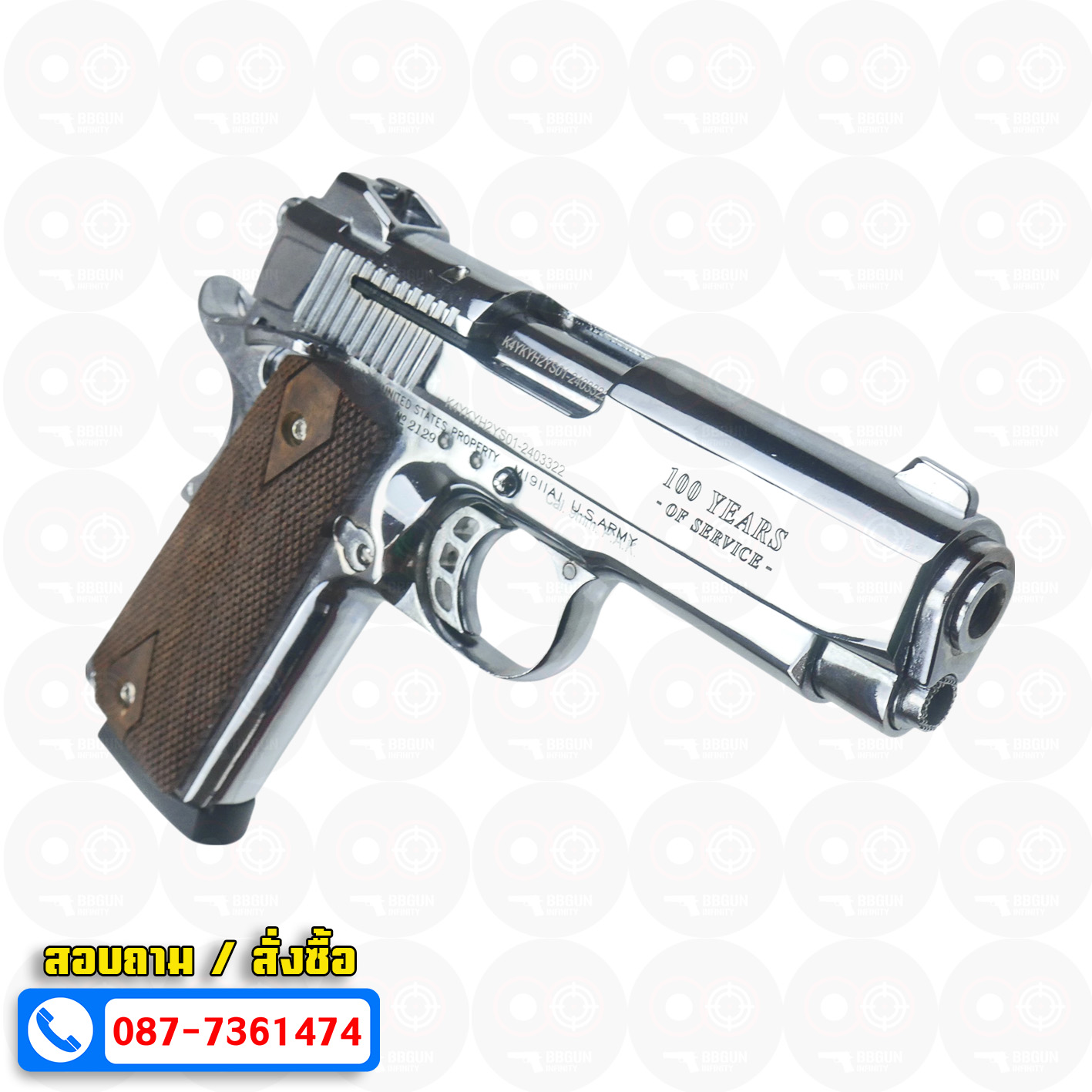 แบลงค์กัน KUZEY M1911 COLT'S 100 ปี สีเงินเงา 4 นิ้ว Blank Gun