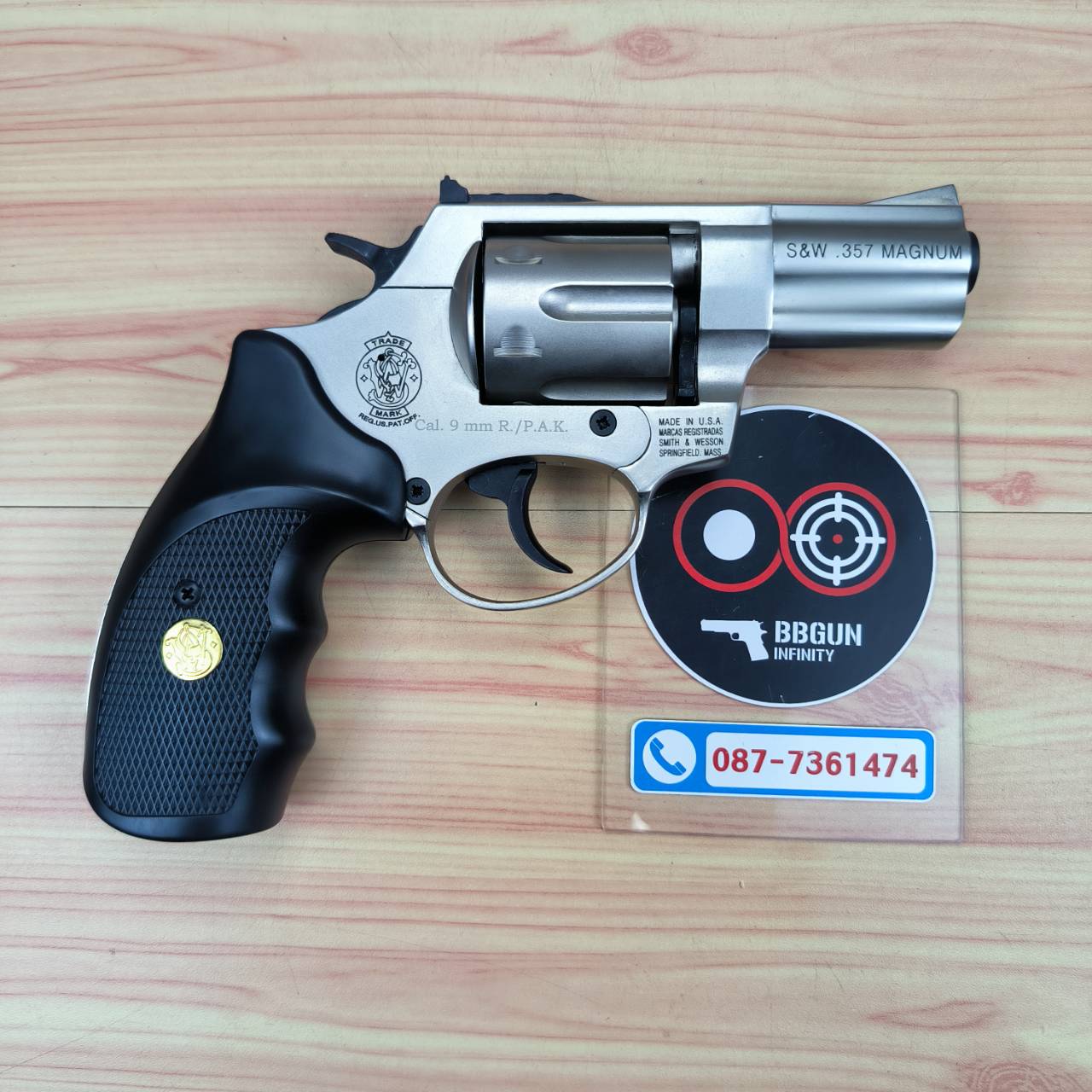แบลงค์กัน ลูกโม่ 2.5 นิ้ว สีซาติน กระดุมทอง EKOL VIPER 2.5" Smith & Wesson Revolver BLANK GUN