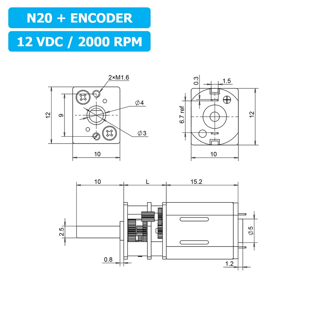 (1ชิ้น) JB339 มอเตอร์เกียร์ N20 12VDC 2000RPM พร้อม เอ็นโค้ดเดอร์ Micro Gear Motor DC with Encoder แกนขนาด 3mm D Shaft มอเตอร์ทดเฟือง GA12-N20 ไมโครมอเตอร์ มอเตอร์