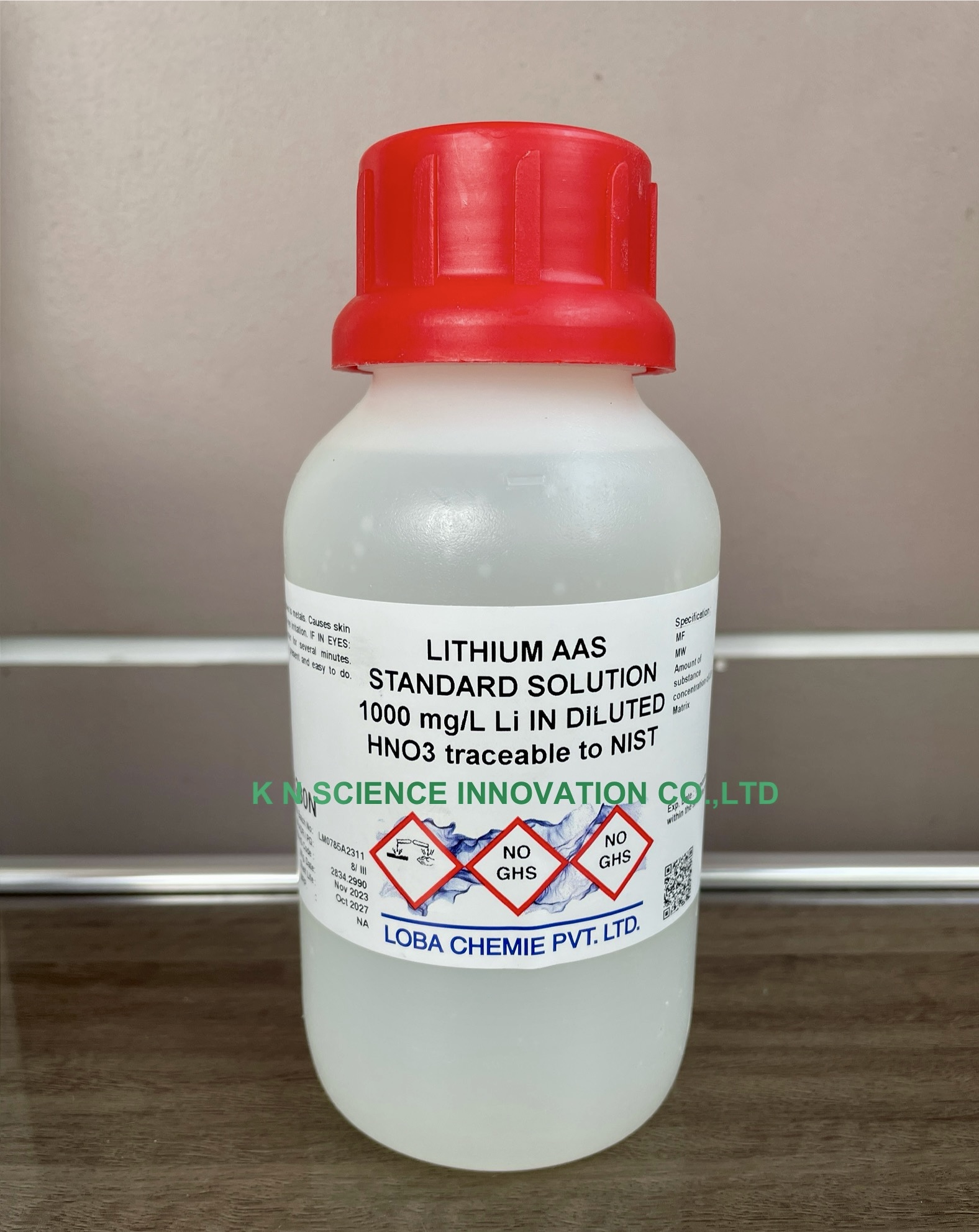 Lithium (in diluted HNO3), 1000 mg/l, AAS standard, NIST Traceable, 500 ml, Loba A230N00500