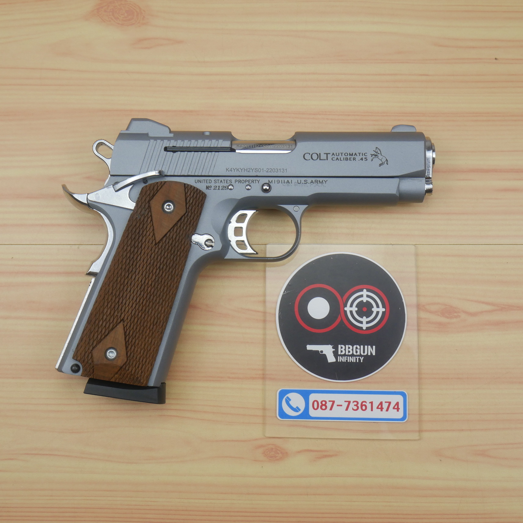 แบลงค์กัน KUZEY M1911 COLT MK IV SERIES 80 สีสโมค 4 นิ้ว ด้ามไม้ Blank Gun