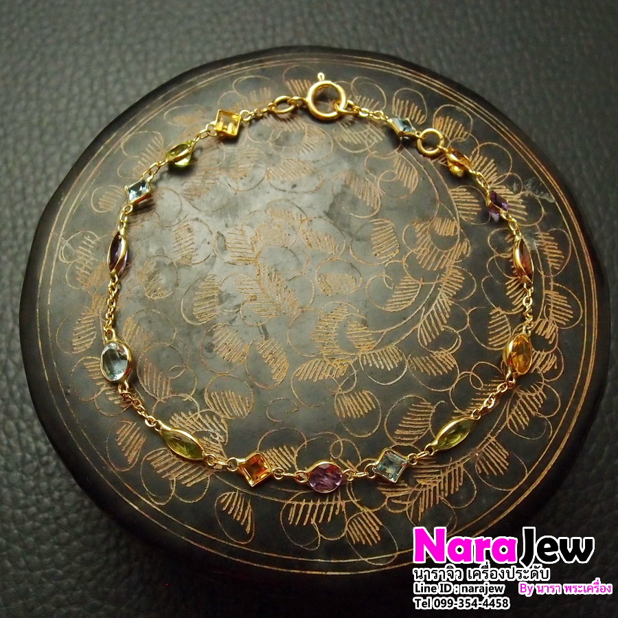 สร้อยข้อมือ ประดับพลอยแท้ 5 สี พลอยเจียระไนแฟนซีสไตล์ ออกมามีความโดดเด่น ดูมีสไตล์ สวยสะดุดตา