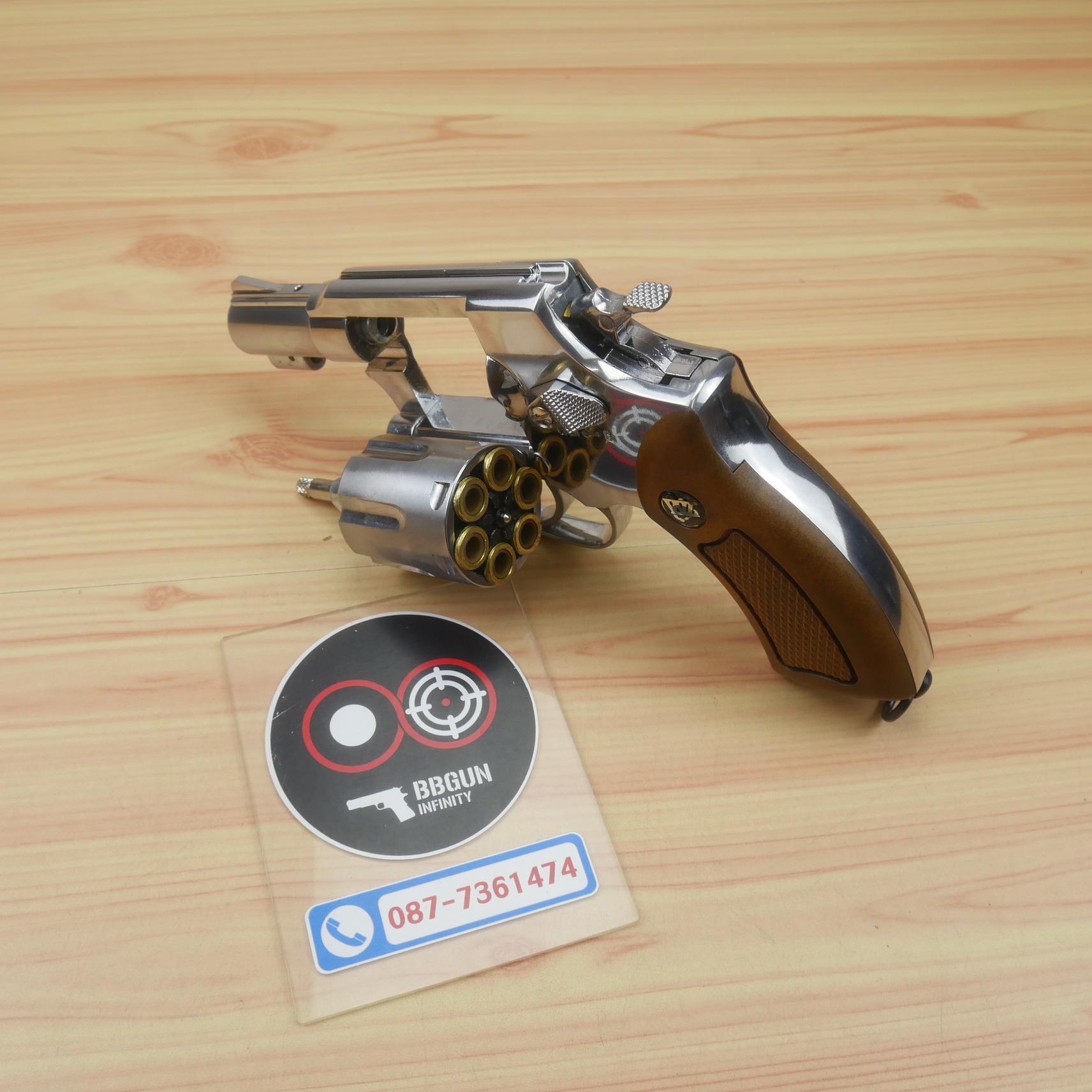 Win gun 733 ขนาดลำกล้อง 2 นิ้ว(สีเงิน ด้ามน้ำตาล) บีบีกันลูกโม่ 2" BB GUN