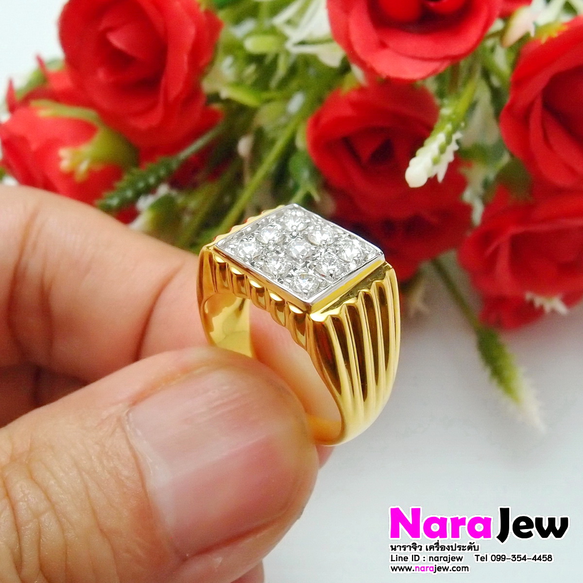 แหวนเพชรชาย ประดับเพชรแท้ 0.72 กะรัต น้ำขาว 98 เพชรเล่นไฟวิบวับ