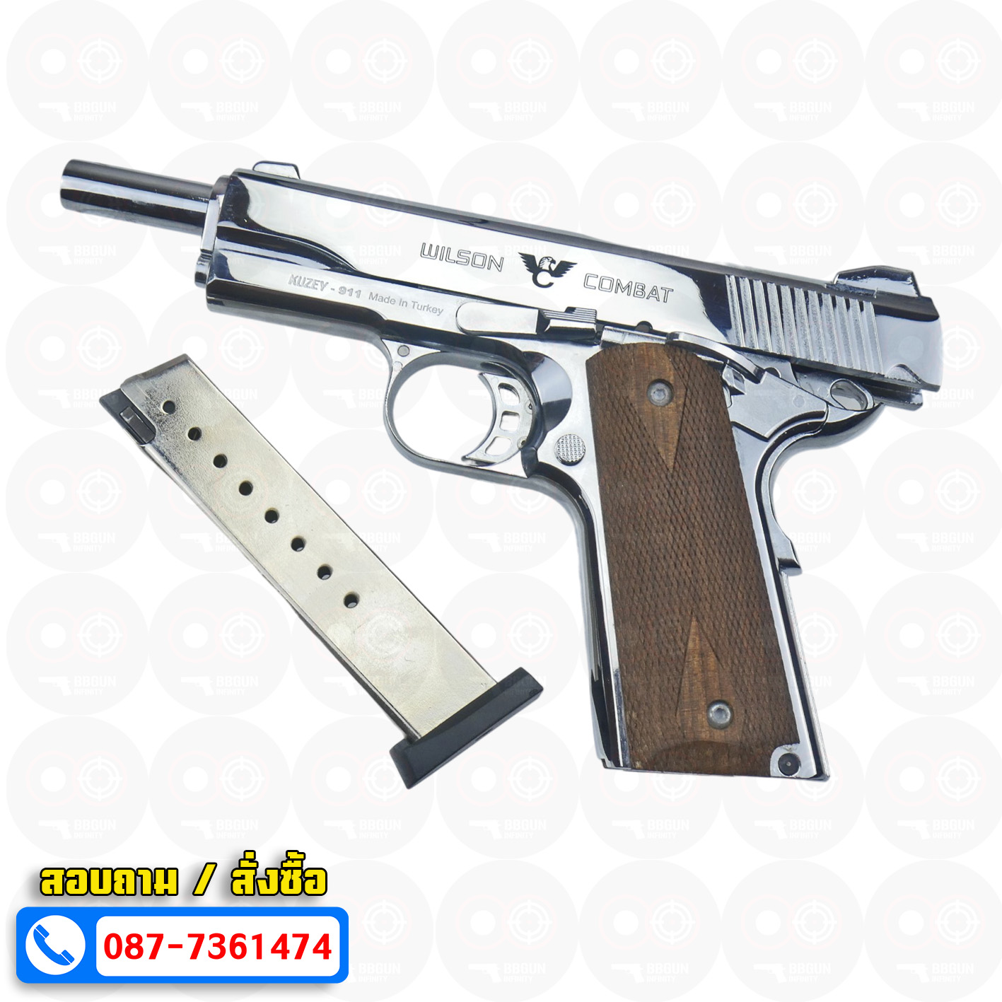 แบลงค์กัน KUZEY M1911 WILSON COMBAT เงินเงา 5 นิ้ว ด้ามไม้ Blank Gun