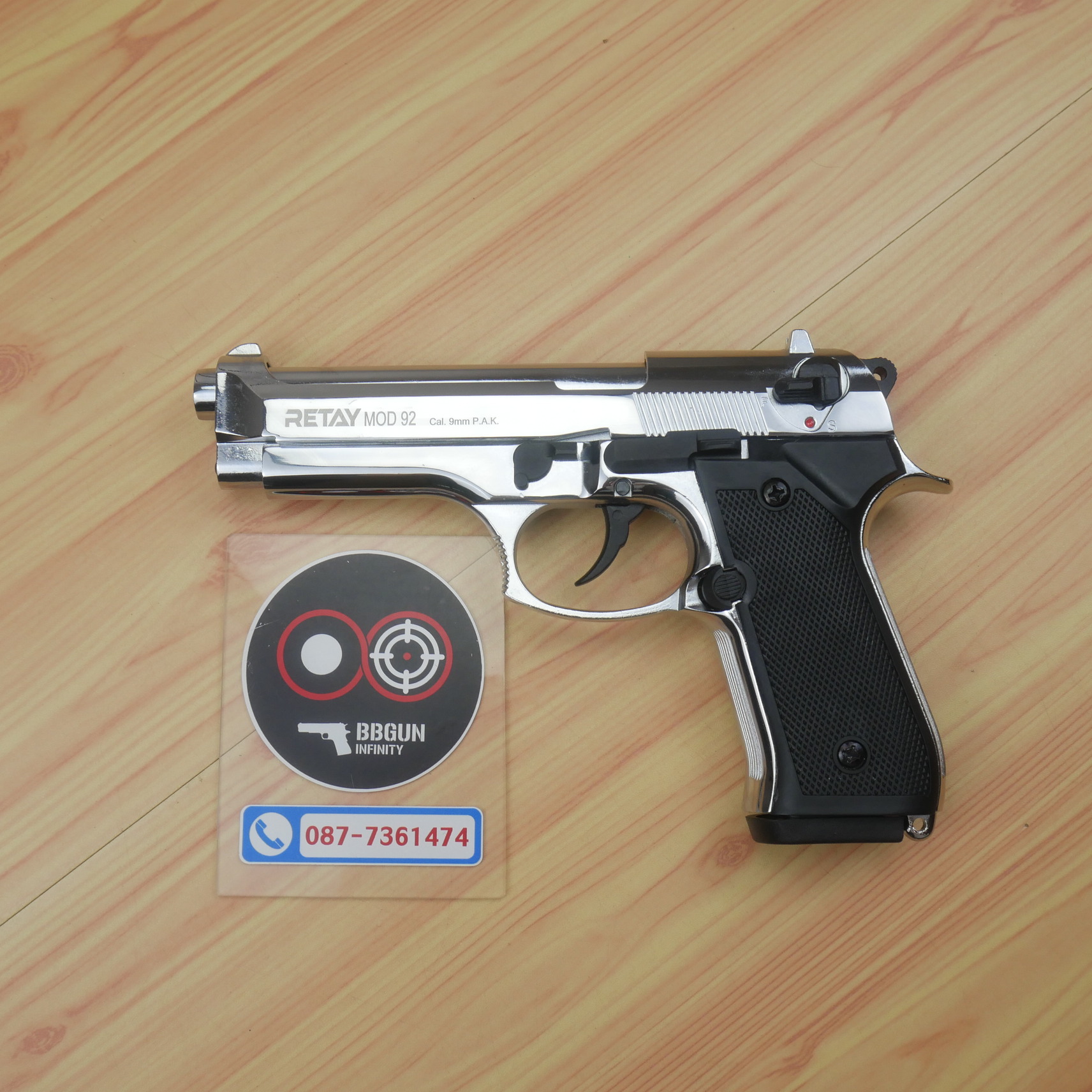 Blank Gun RETAY Beretta M92 MOD 92 เงินเงา nickel chrome รีเท บาเร็ตต้า เอ็ม 92 แบลงค์กัน สีนิลเกิ้ลโครเมี่ยม