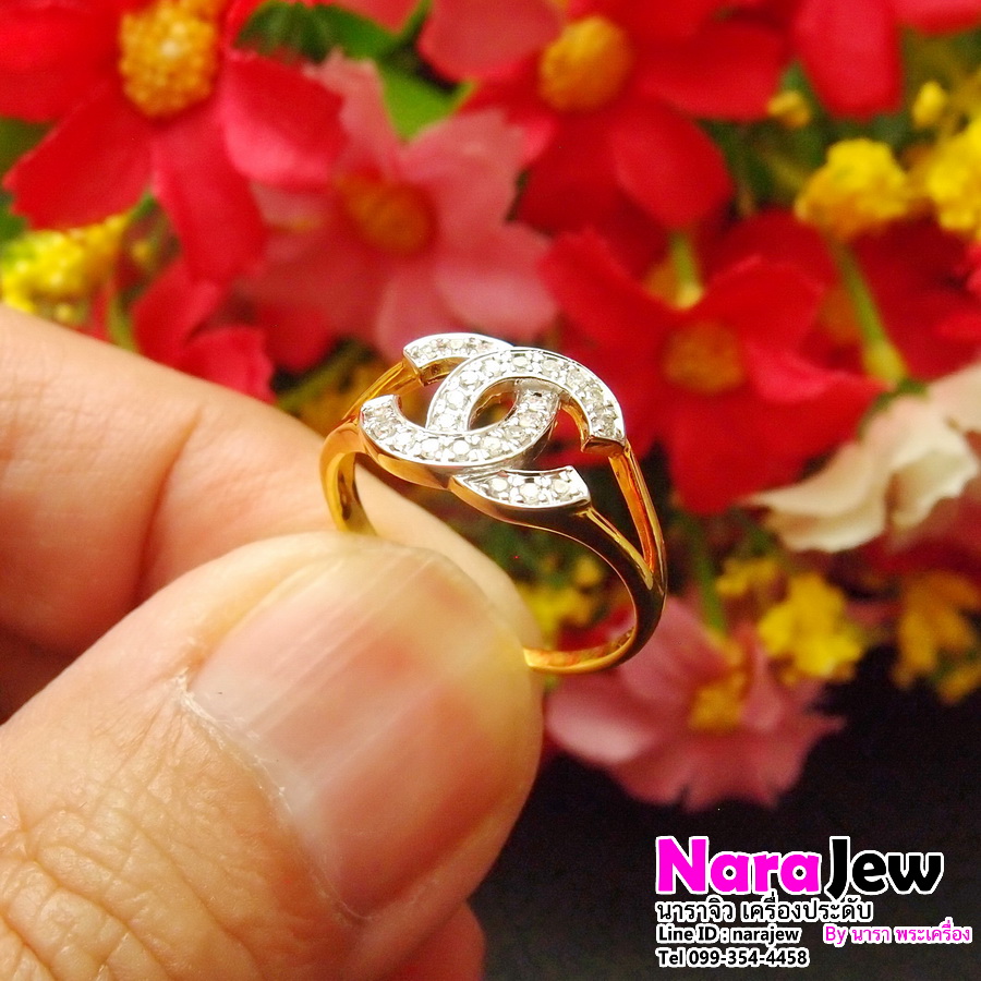 แหวนเพชร CC เพชรแท้รวม 0.20 กะรัต (0.20 ct.) เรือนทองคำแท้ 9K ทองแท้ 37.5%