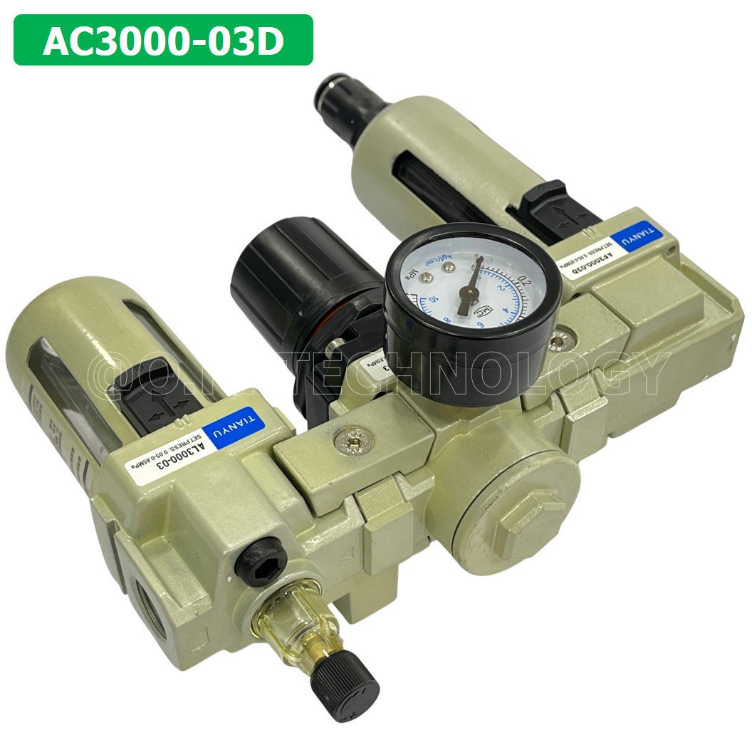 (1ชิ้น) AC3000-03D ชุดกรองลมแบบ 3 ตอน Auto Drain FRL 3 Unit Air Filter, Regulator & Lubricator TIANYU AC (AF+AR+AL) แบบระบายน้ำอัตโนมัติ