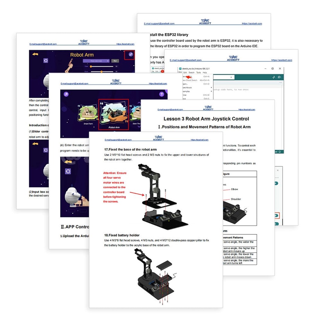 QD022 ACEBOTT 4 DOF Robot Arm kit ชุดหุ่นยนต์ แขนกล ESP32 Programmable Kit for Arduino STEAM Learning