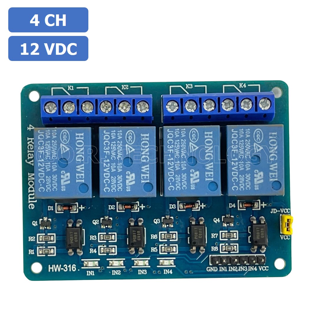(1ชิ้น) NA191 โมดูลรีเลย์ 12VDC 4 ช่อง รีเลย์ 4 Channel Low Level Relay Module DC 12V (with light coupling)