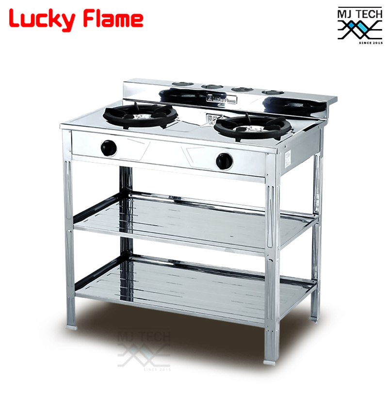 LUCKY FLAME เตาแก๊สชั้นคู่ 2 หัวเตา บอดี้สแตนเลส รุ่น AT-402R