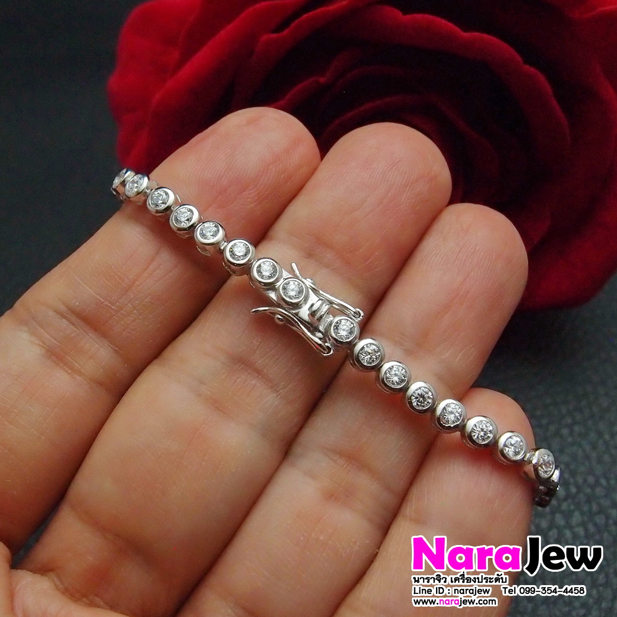 สร้อยข้อมือ เงินแท้ 925 ประดับเพชร CZ (เพชรสังเคราะห์) ประกาย เล่นไฟวิ้ง แบบ I