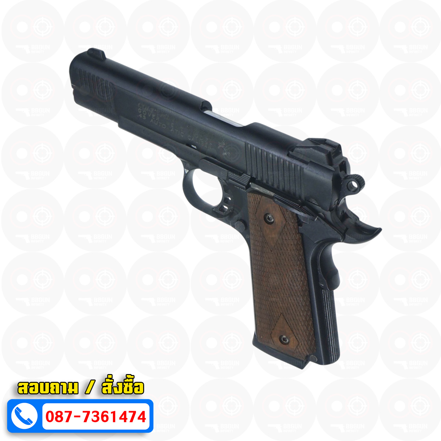 แบลงค์กัน KUZEY M1911 COLT'S MK IV SERIES'70 สีดำ ลำกล้อง 5 นิ้ว ด้ามไม้ blank gun