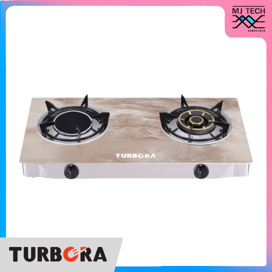 TURBORA เตาแก๊สตั้งโต๊ะ 2 หัว หัวเตาทองเหลือง+อินฟราเรด รุ่น TG-01IB (New)