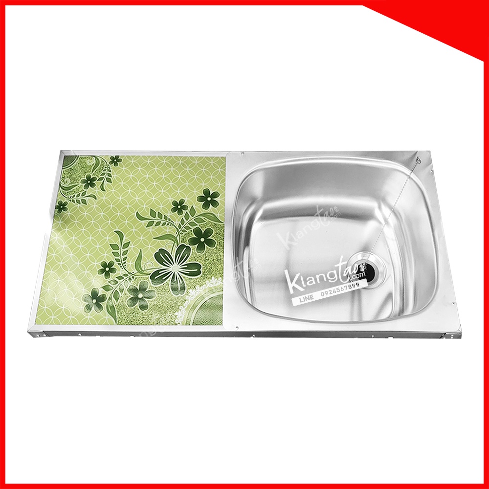 Diamond อ่างล้างจาน ตราเพชร 45x75x125 ซม. 2 ชั้นวาง+ต่อบน ด้านข้างกระเบื้อง | ซิงค์อลูมิเนียม (เลือกก๊อกน้ำได้)