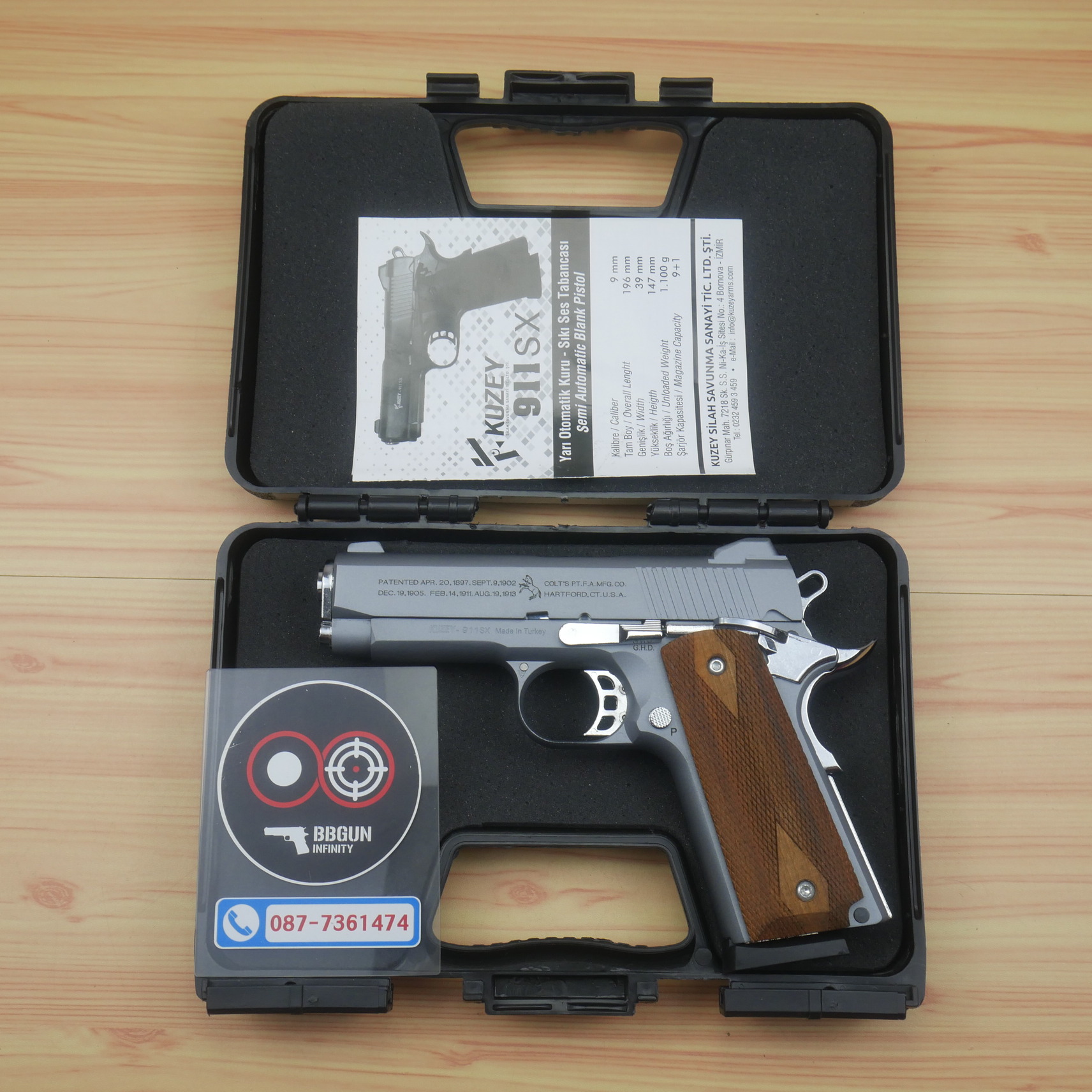 แบลงค์กัน KUZEY M1911 COLT'S 100 ปี สีสโมค 4 นิ้ว ด้ามไม้ blank gun