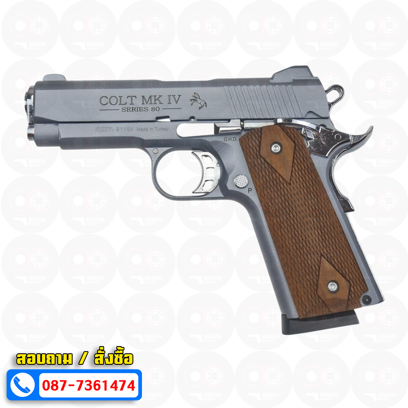 แบลงค์กัน KUZEY M1911 COLT MK IV SERIES 80 สีสโมค 4 นิ้ว ด้ามไม้ Blank Gun