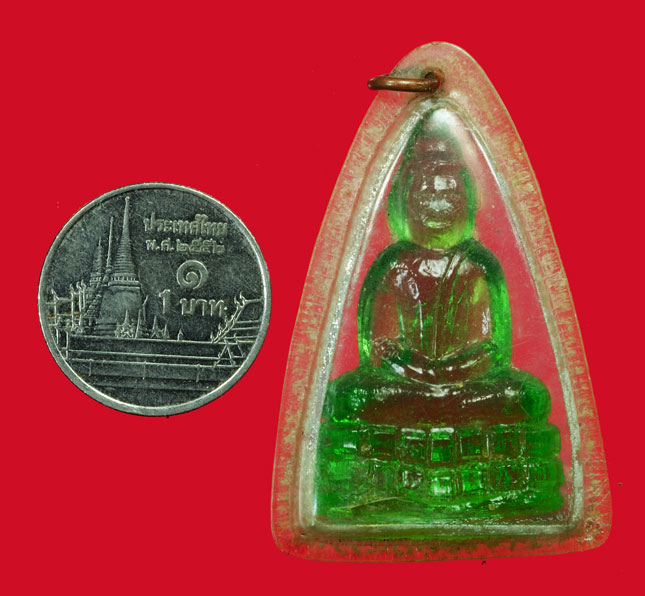 *35100 พระแก้วหล่อ หลวงพ่อเจียง วัดเจริญสุขาราม รุ่นสาม ปี 2500 ราชบุรี เลี่ยมพลาสติกเก่าๆ 68