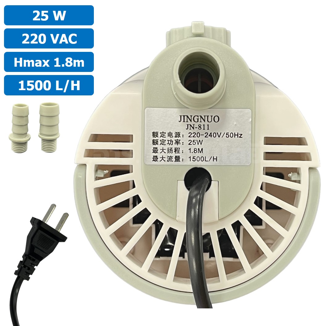 JN-811 25W ปั๊มน้ำ ปั๊มแช่ ปั๊มน้ำพุ 220VAC Water pump Submersible Pump JING NUO Hmax 1.8m Qmax 1500L/H JINGNUO Bottom Suction ดูดน้ำด้านล่าง