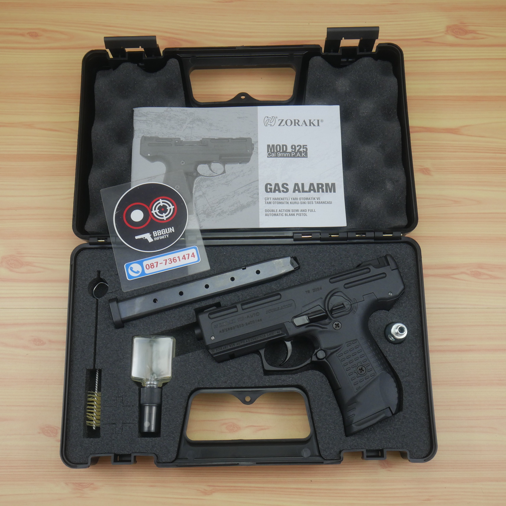 แบลงค์กัน Zoraki 925 Sami-Full Auto BLACK 9 mm P.A.K Blank gun (แถม 2 แม็กกาซีน กล่องปืน น้ำยาปืน แส้)