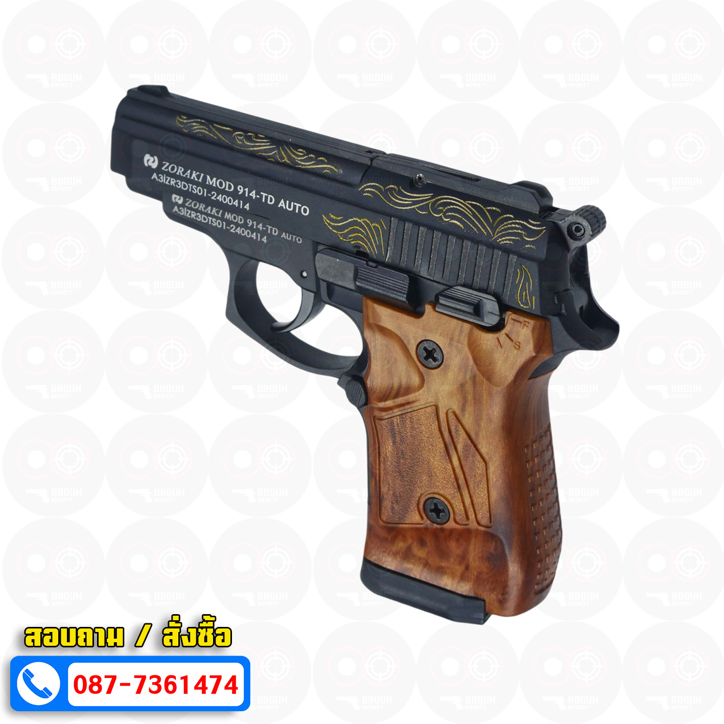 Blank GUN Zoraki mod 914-td auto สีดำลายทอง แบลงค์กัน Semi Auto & Full Auto (แถมกล่องปืน)