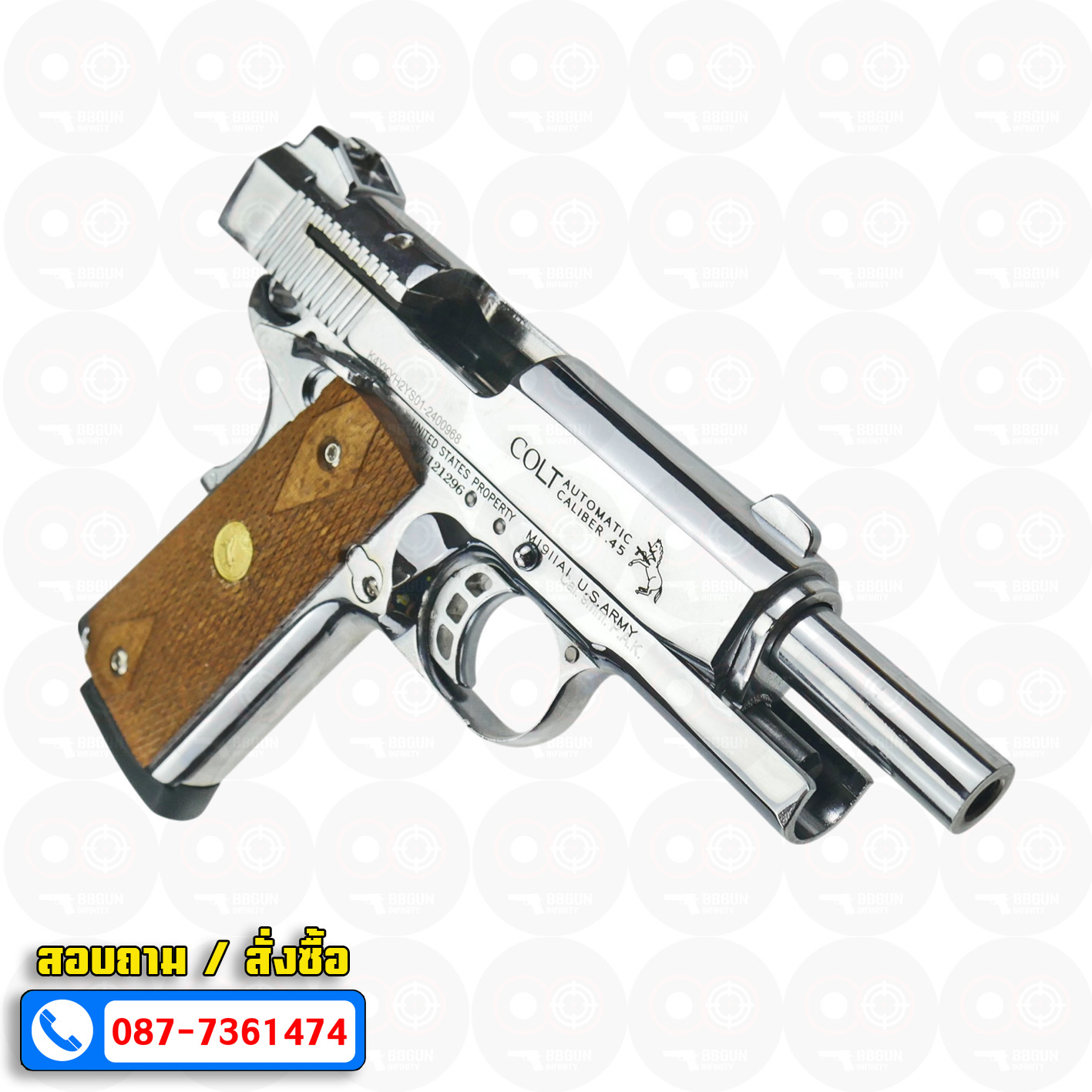 แบลงค์กัน KUZEY Special Combat Officer's ลำกล้อง 4 นิ้ว สีเงินเงา blank gun ด้ามไม้ (แถมกล่องใส่ปืน)