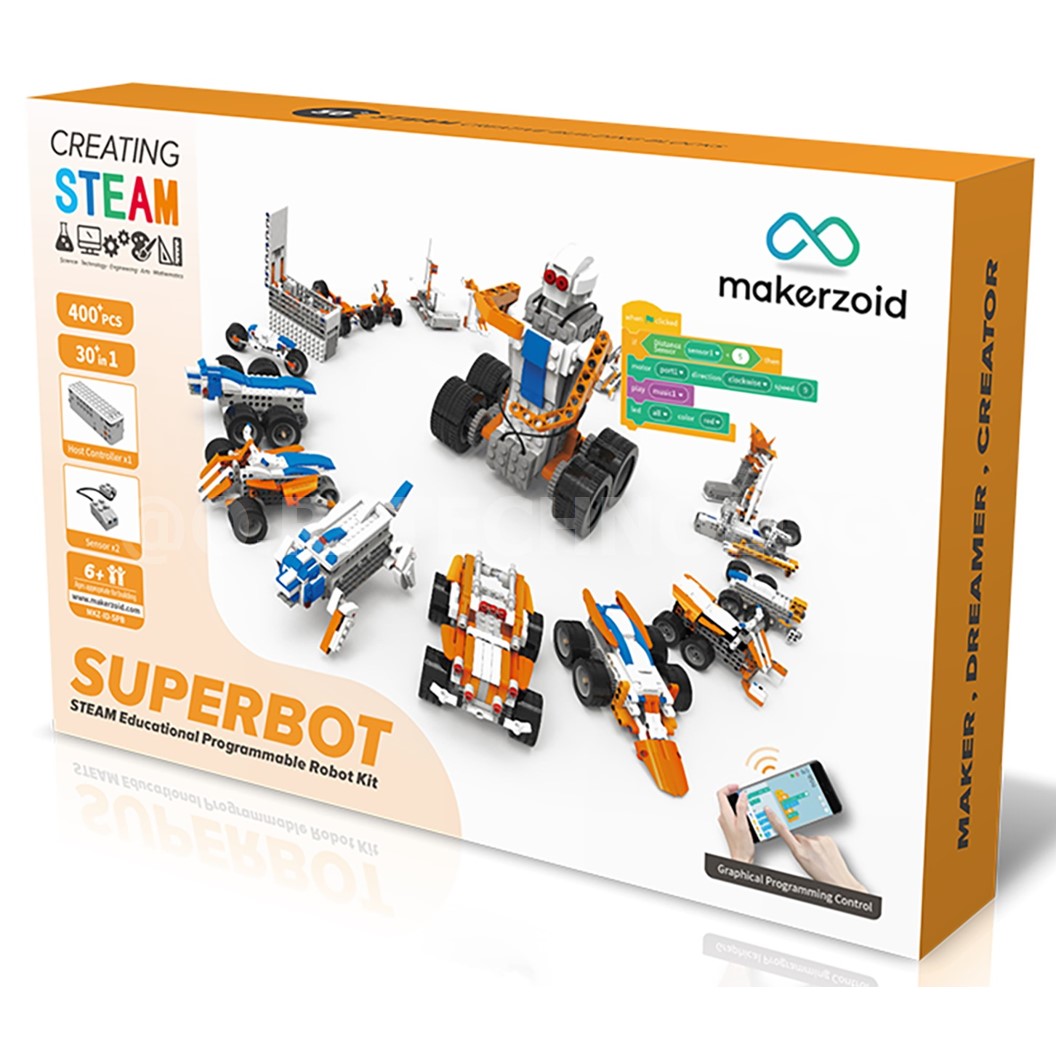 Makerzoid MKZ-ID-SPB SUPERBOT STEAM Educational Programmable Robot Kit ชุดเรียนรู้ ตัวต่อ เสริมทักษะ หุ่นยนต์ โรบอท Coding kit ส่งเสริมการเรียนรู้
