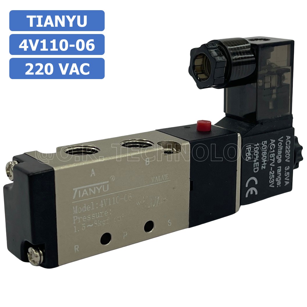 (1ชิ้น) 4V110-06 220VAC โซลินอยด์วาล์ว คอยล์ 1 ข้าง Single coil Solenoid Valve Pneumatic TIANYU