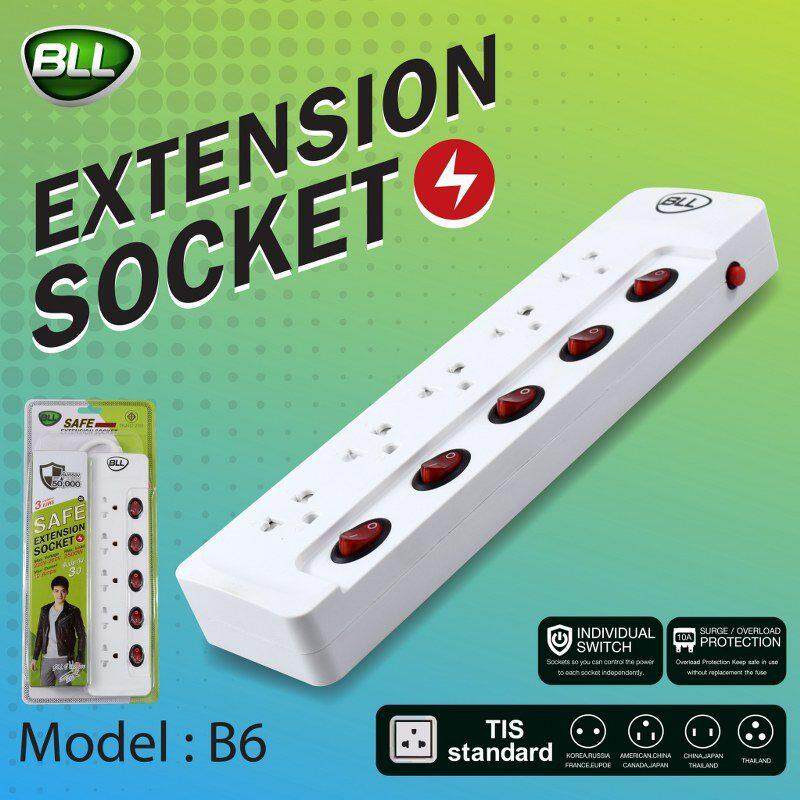 BLL Power Bar รางปลั๊กไฟ ปลั๊กไฟ ชนิด 3 ขา 5 ช่องเสียบ ยาว 3 เมตร รุ่น B6