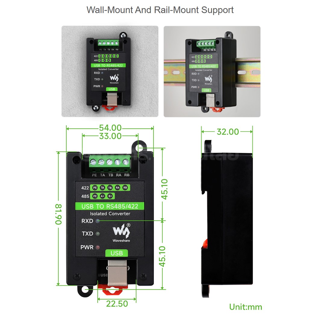 ZE104 WAVESHARE USB to RS485/422 ตัวแปลงสัญญาณ Industrial Grade Isolated Converter, Onboard Original FT232RL and SP485EEN, Multiple Protection
