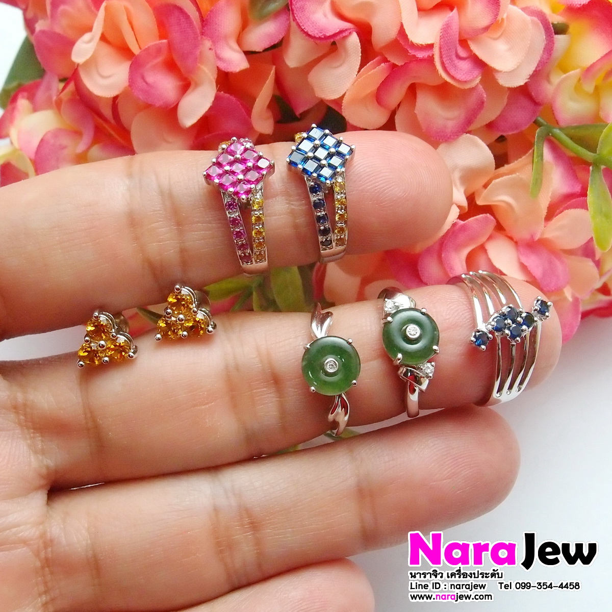 แหวนไพลิน ประดับพลอยบุษราคัม White Gold14K แบบแหวนหน้ากว้าง ใส่สวยเต็มนิ้ว