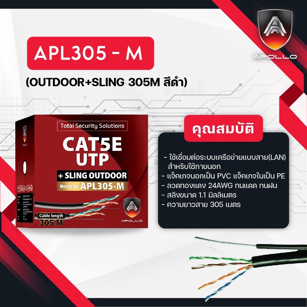 Apollo สายLAN CAT5E UTP รุ่น APL305-M LAN+Messeger wire 305M