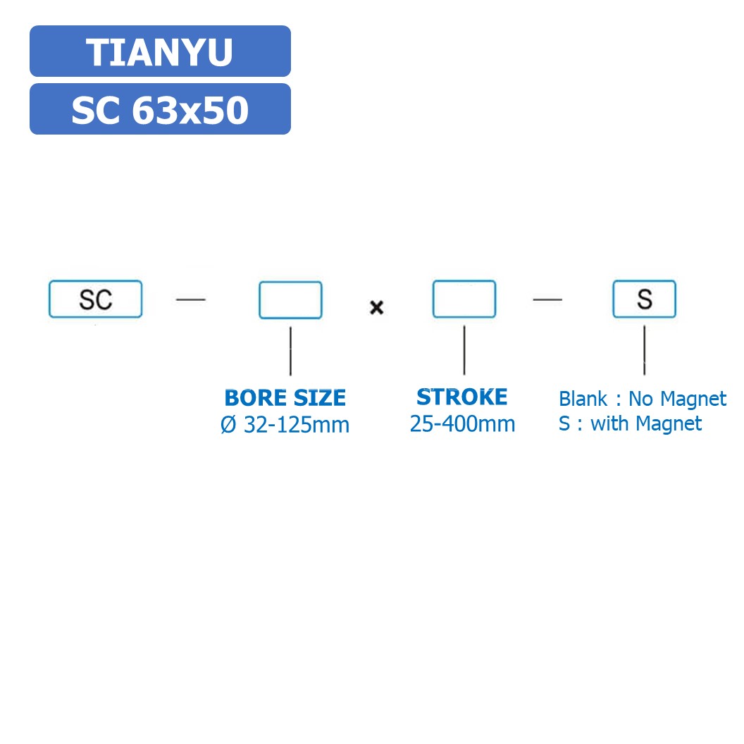 (1ชิ้น) SC 63x50 กระบอกลม รุ่นมาตรฐาน กระบอกลม 4 เสา Standard Cylinder Air Pneumatic แบบสี่เสา
