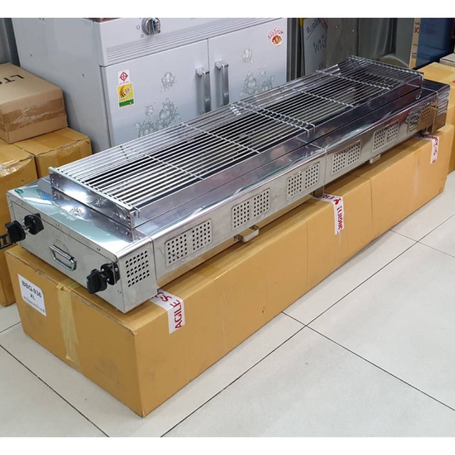 เมืองนนท์แก๊ส BIGSUN เตาย่าง ใช้แก๊ส ไร้ควัน สแตนเลส BBQ-936 XL ขนาดตัวเตา 45x150x25 ซม. ขนาดตะแกรงย่าง 30x126 ซม.