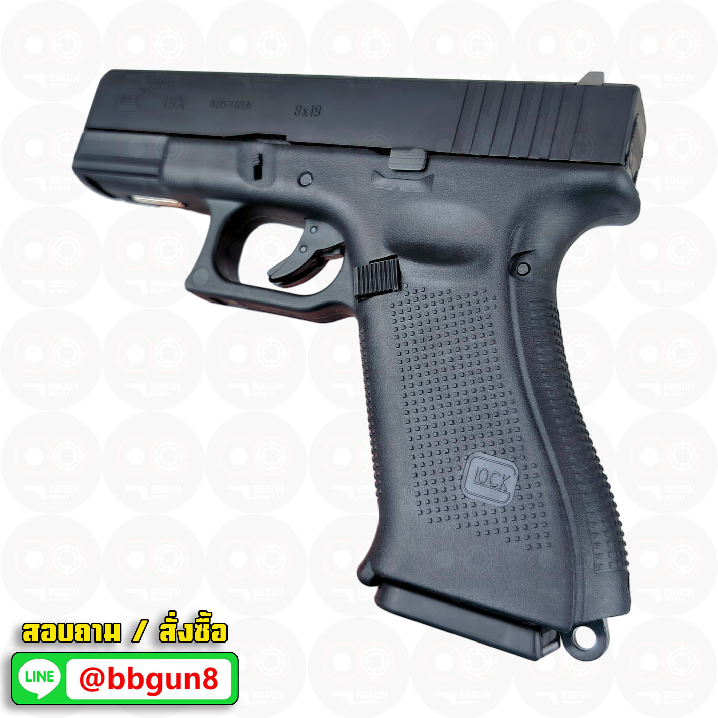 บีบีกันอัดแก๊ส E&C 1302 BK Glock 19X สีดำ BB GUN