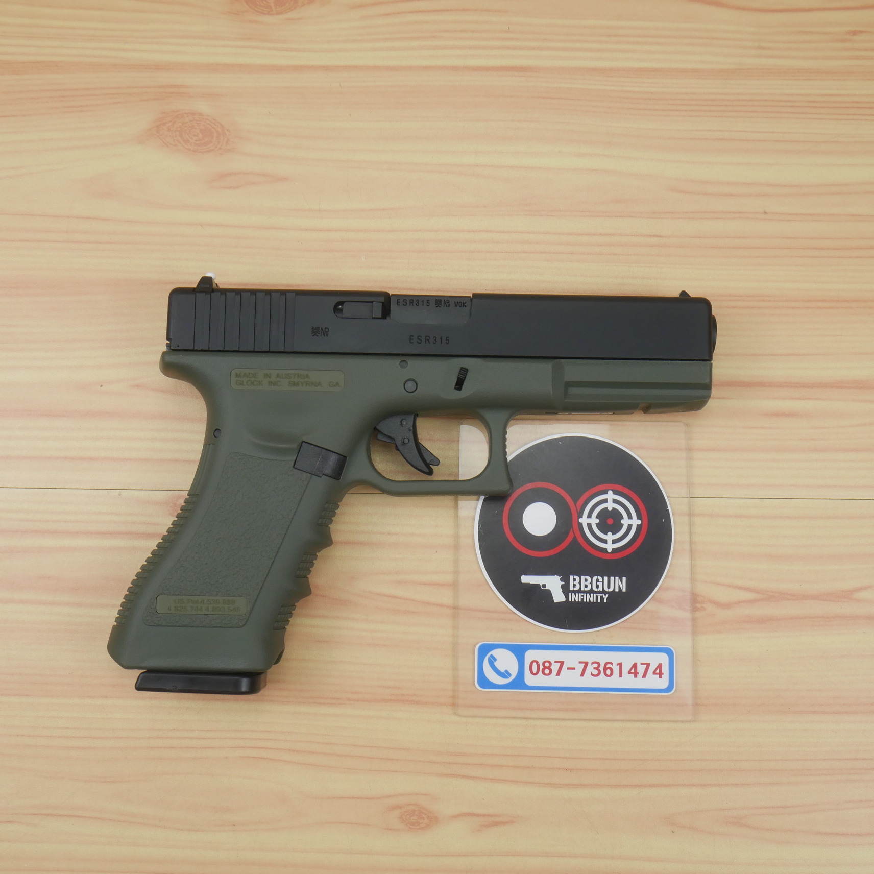บีบีกันอัดแก๊ส Army Armament R18A Glock 18C Gen3 สีดำ เขียว (OD) BB GUN