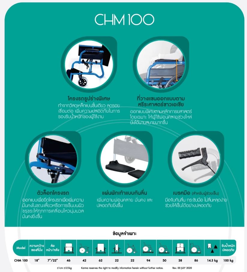 รถเข็นวีลแชร์ผู้ป่วย SOMA รุ่น CHM 100