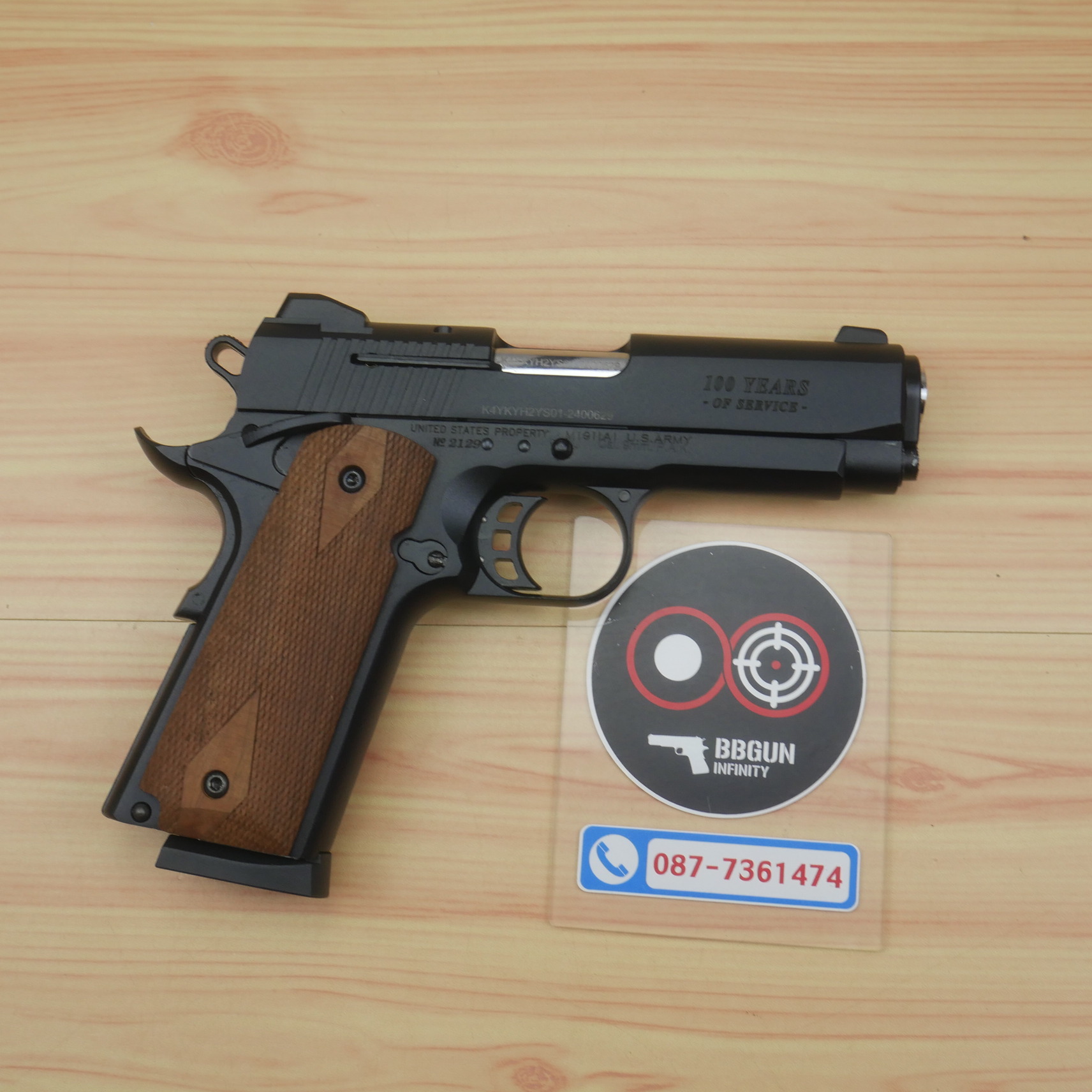 แบลงค์กัน KUZEY M1911 COLT GOVERMENT 100 Year สีดำ 4 นิ้ว blank gun ด้ามไม้